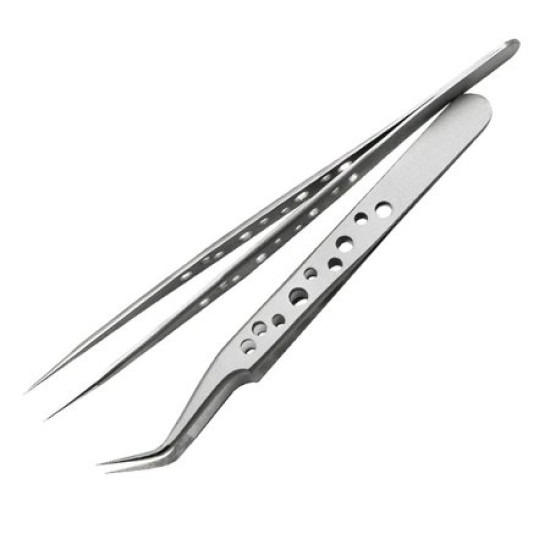 9 HOLE STRAIGHT ELBOW TWEEZERS FROSTED BRIGHT TIP 1.5MM NAIL TWEEZERS